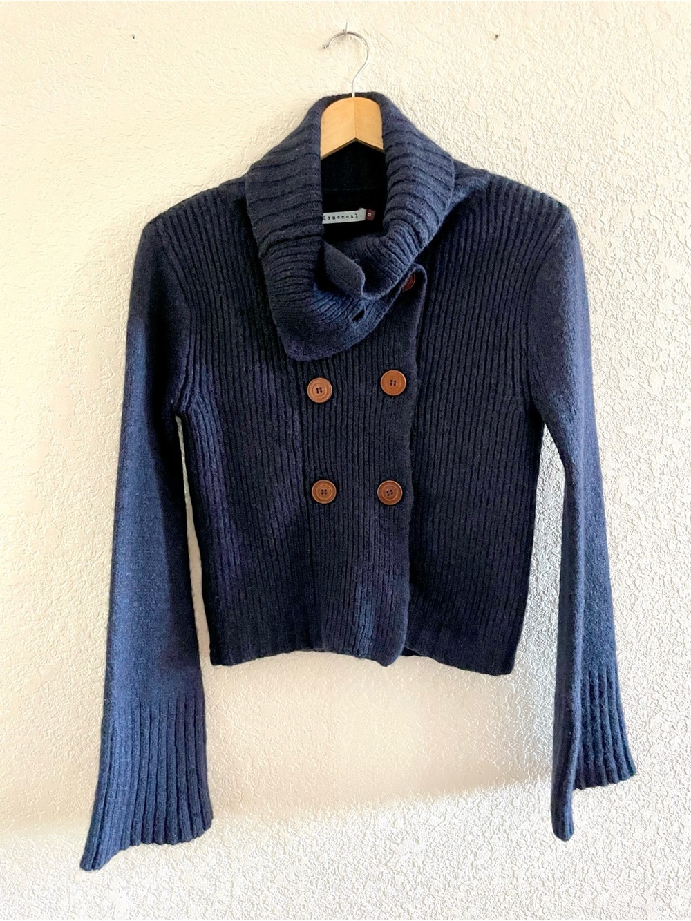 Lily McNeal Merino Alpaca Cropped Cardigan Cowl Neck Bell Sleeve Sz M EUC
